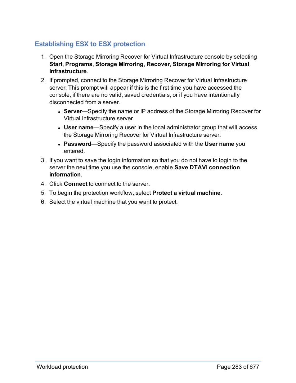 Establishing esx to esx protection, Establish protection | HP Storage Mirroring Software User Manual | Page 284 / 678