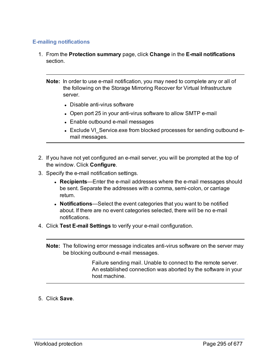 E-mailing notifications | HP Storage Mirroring Software User Manual | Page 296 / 678