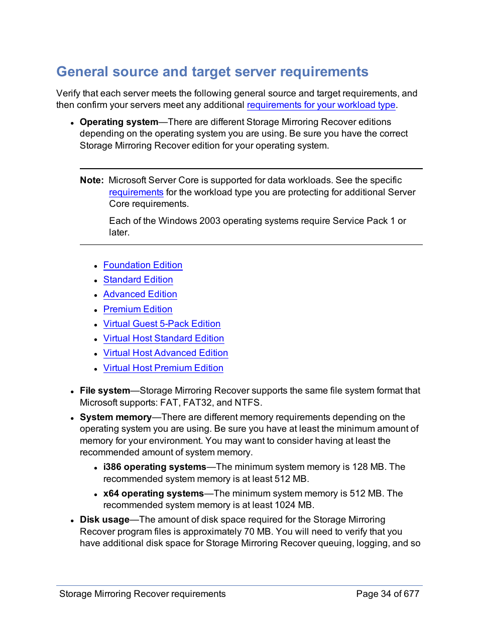 General source and target server requirements | HP Storage Mirroring Software User Manual | Page 35 / 678