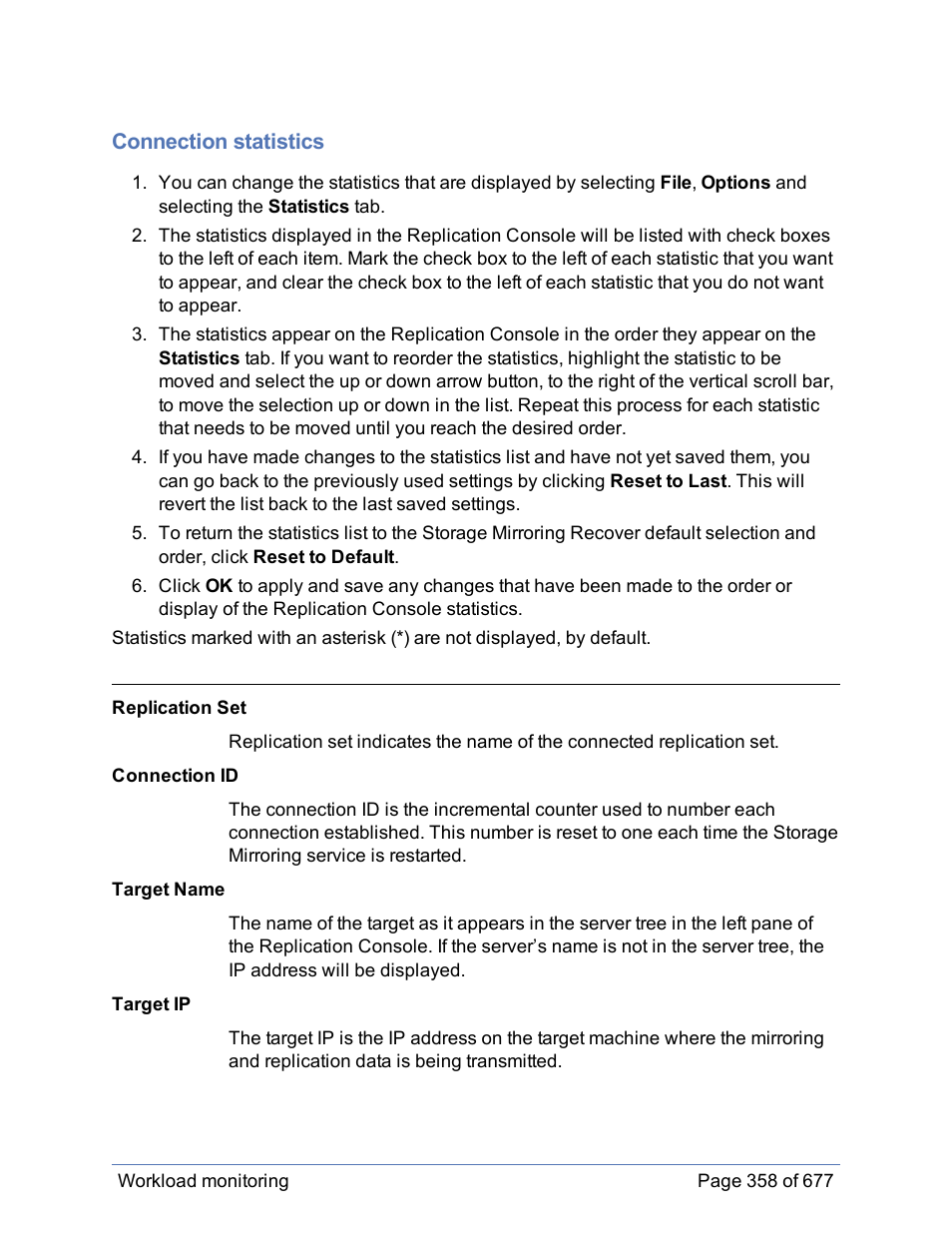 Connection statistics | HP Storage Mirroring Software User Manual | Page 359 / 678