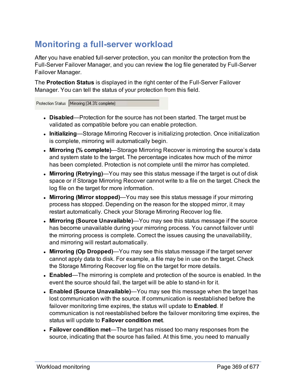 Monitoring a full-server workload, Full-server workloads | HP Storage Mirroring Software User Manual | Page 370 / 678