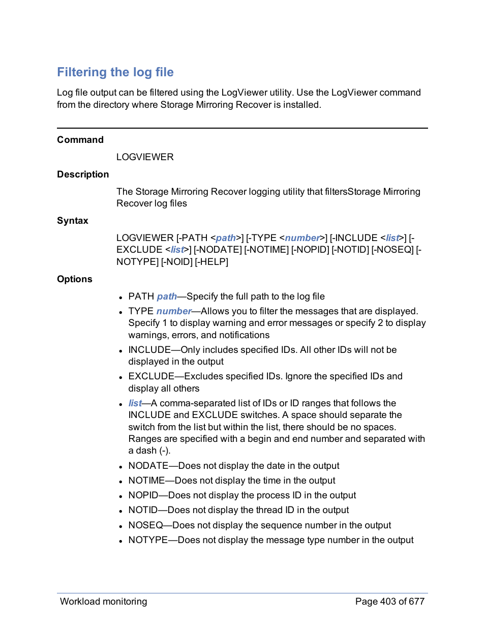 Filtering the log file | HP Storage Mirroring Software User Manual | Page 404 / 678