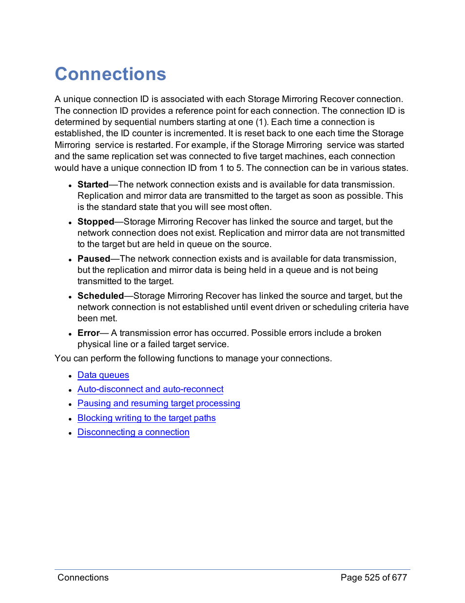 Connections | HP Storage Mirroring Software User Manual | Page 526 / 678