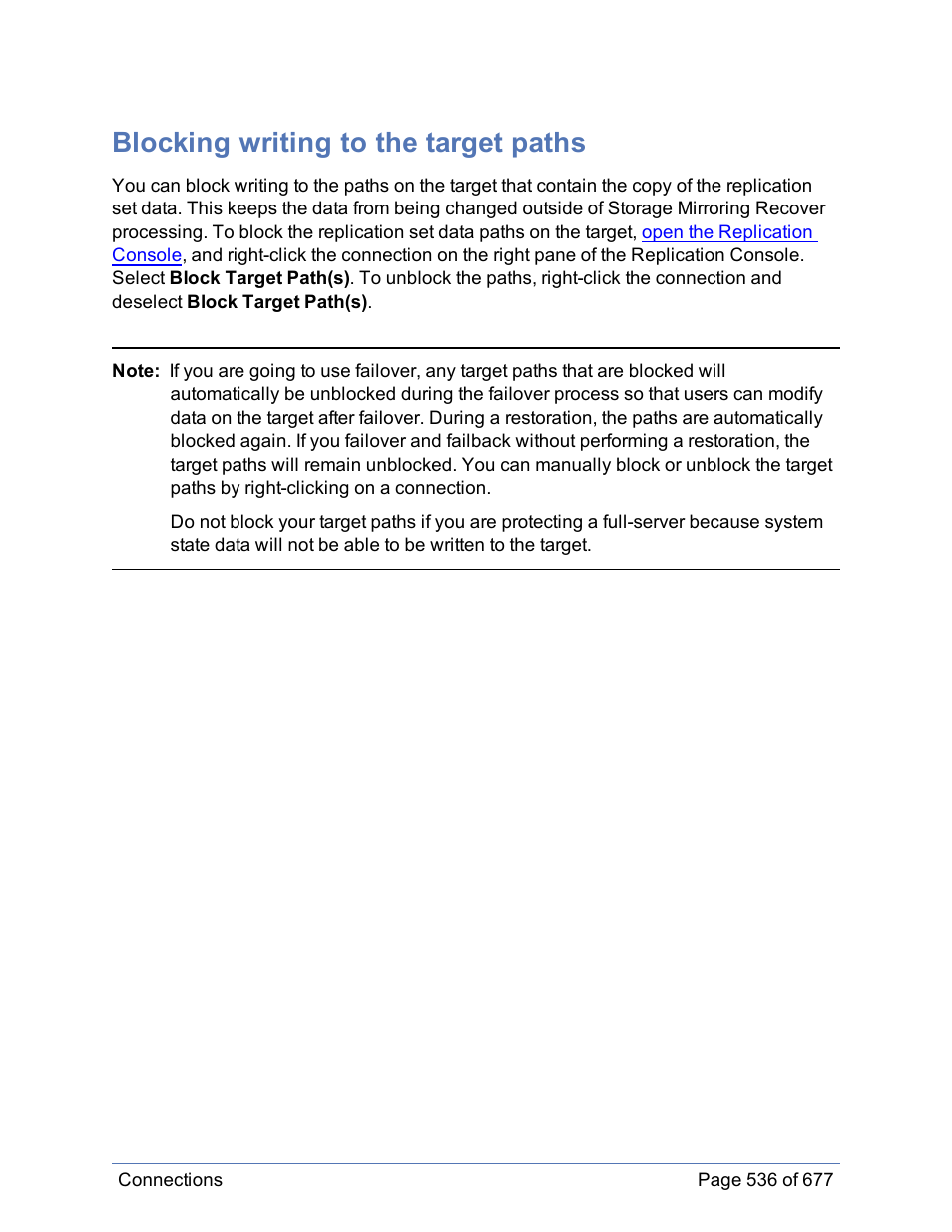 Blocking writing to the target paths | HP Storage Mirroring Software User Manual | Page 537 / 678