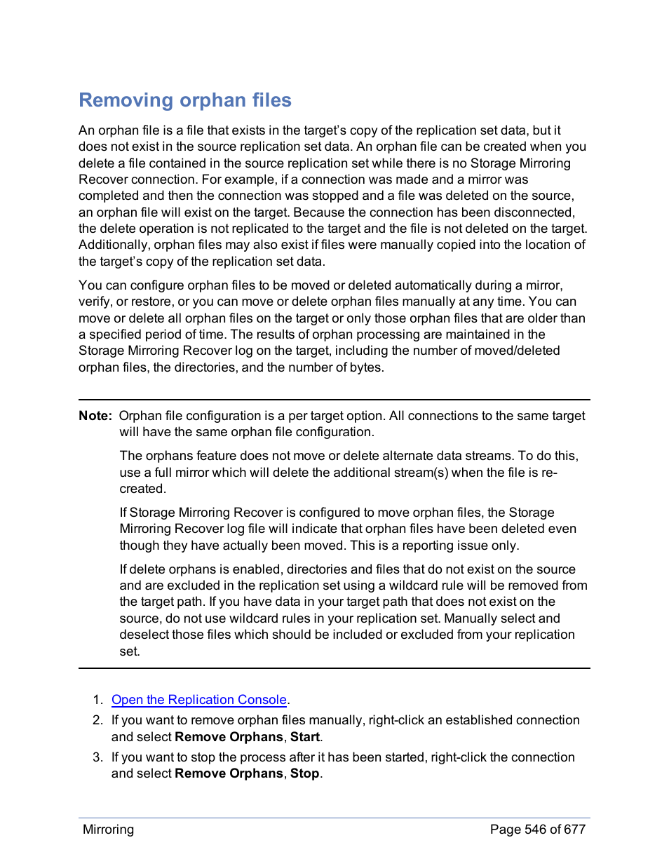 Removing orphan files | HP Storage Mirroring Software User Manual | Page 547 / 678