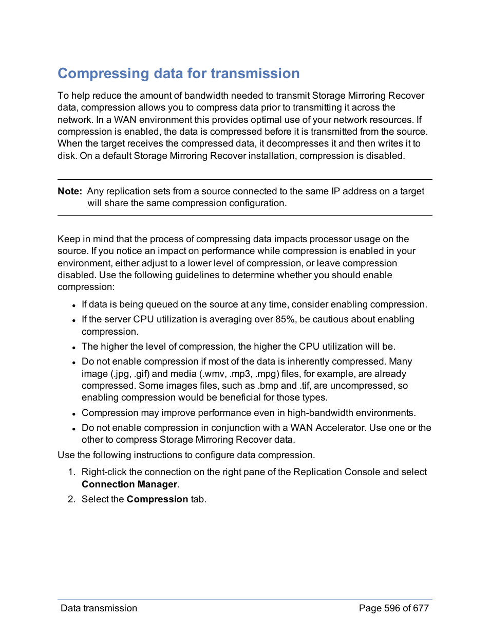 Compressing data for transmission | HP Storage Mirroring Software User Manual | Page 597 / 678