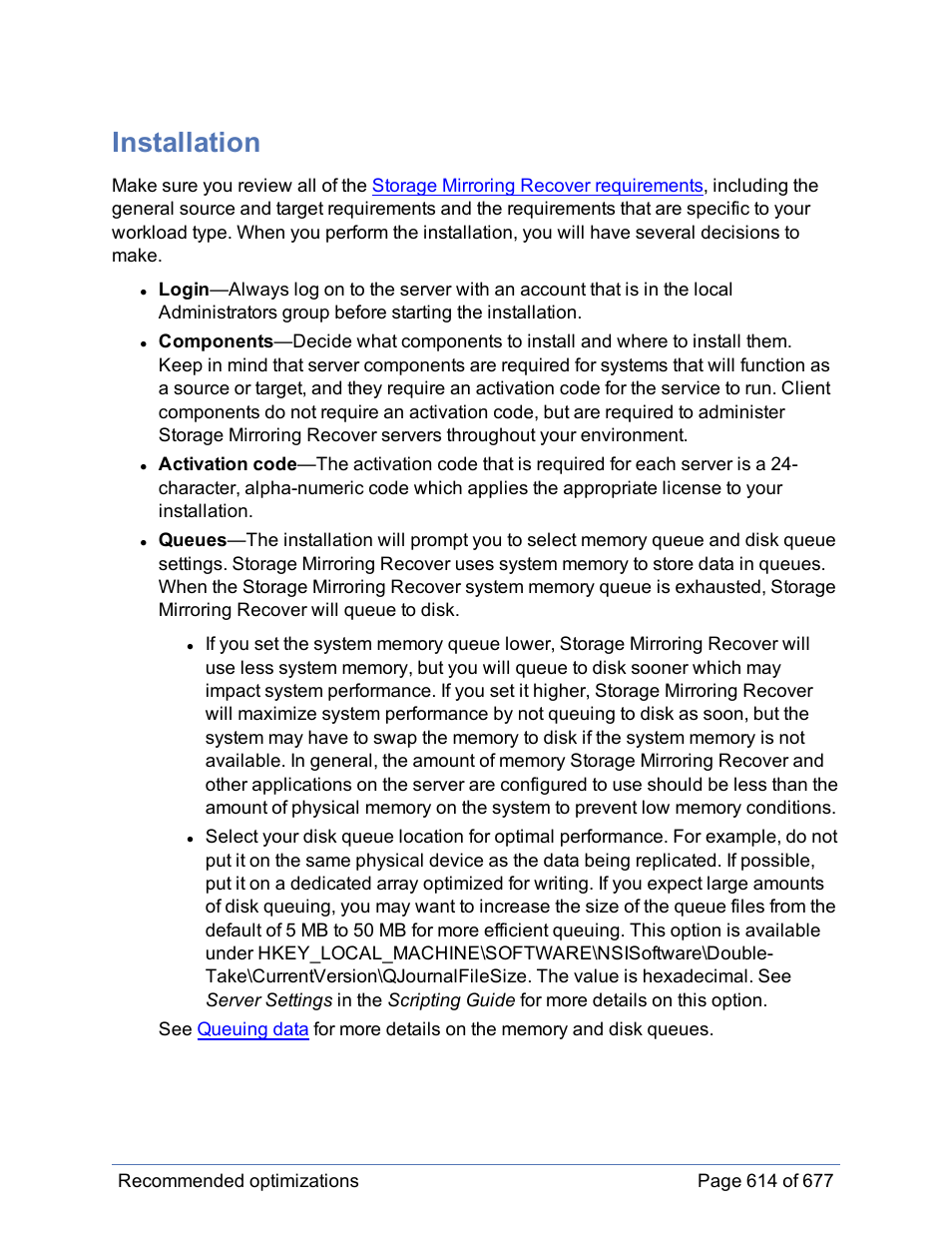 Installation | HP Storage Mirroring Software User Manual | Page 615 / 678