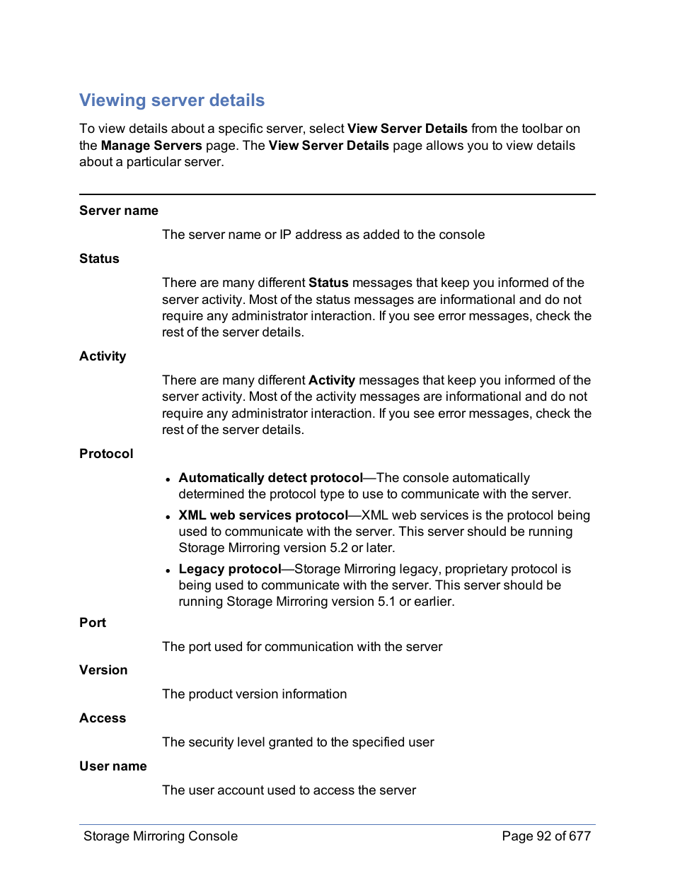 Viewing server details | HP Storage Mirroring Software User Manual | Page 93 / 678