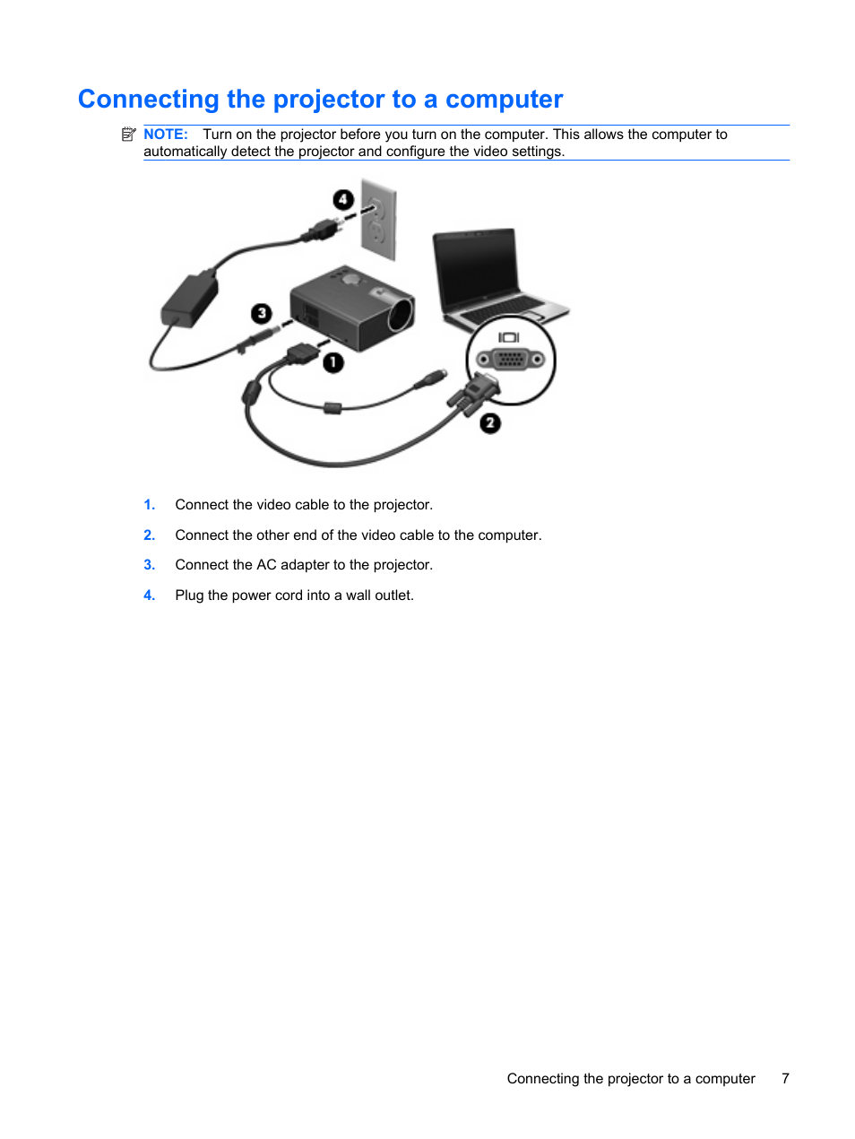 Connecting the projector to a computer | HP Notebook Projection Companion User Manual | Page 11 / 23