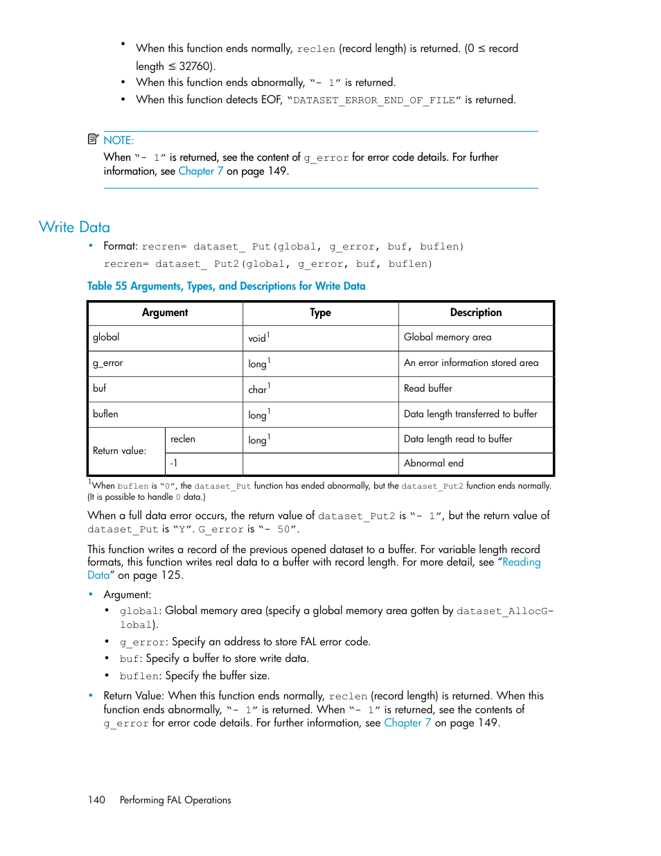 Write data, Arguments, types, and descriptions for write data | HP XP P9500 Storage User Manual | Page 140 / 182