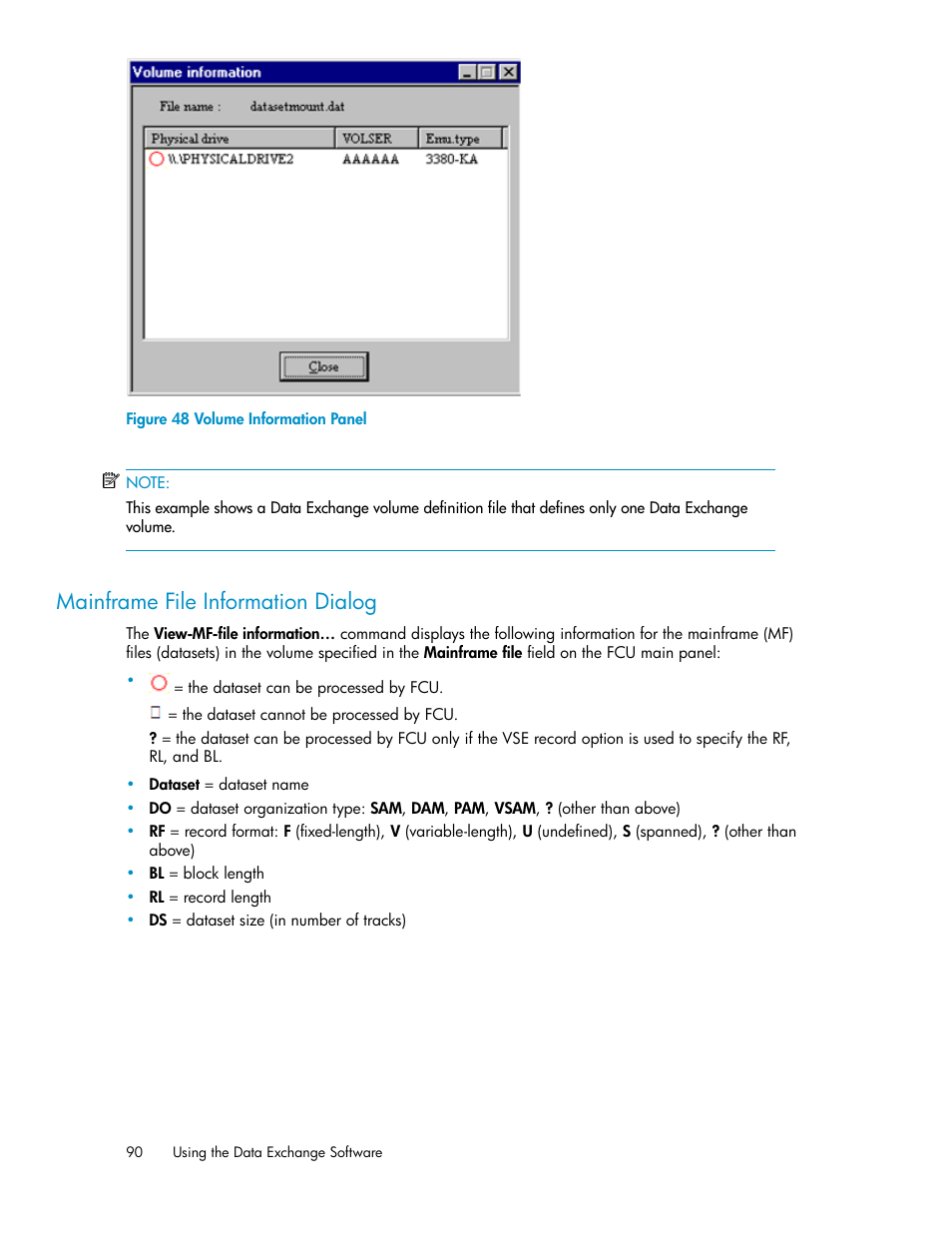 Mainframe file information dialog, Volume information panel | HP XP P9500 Storage User Manual | Page 90 / 182