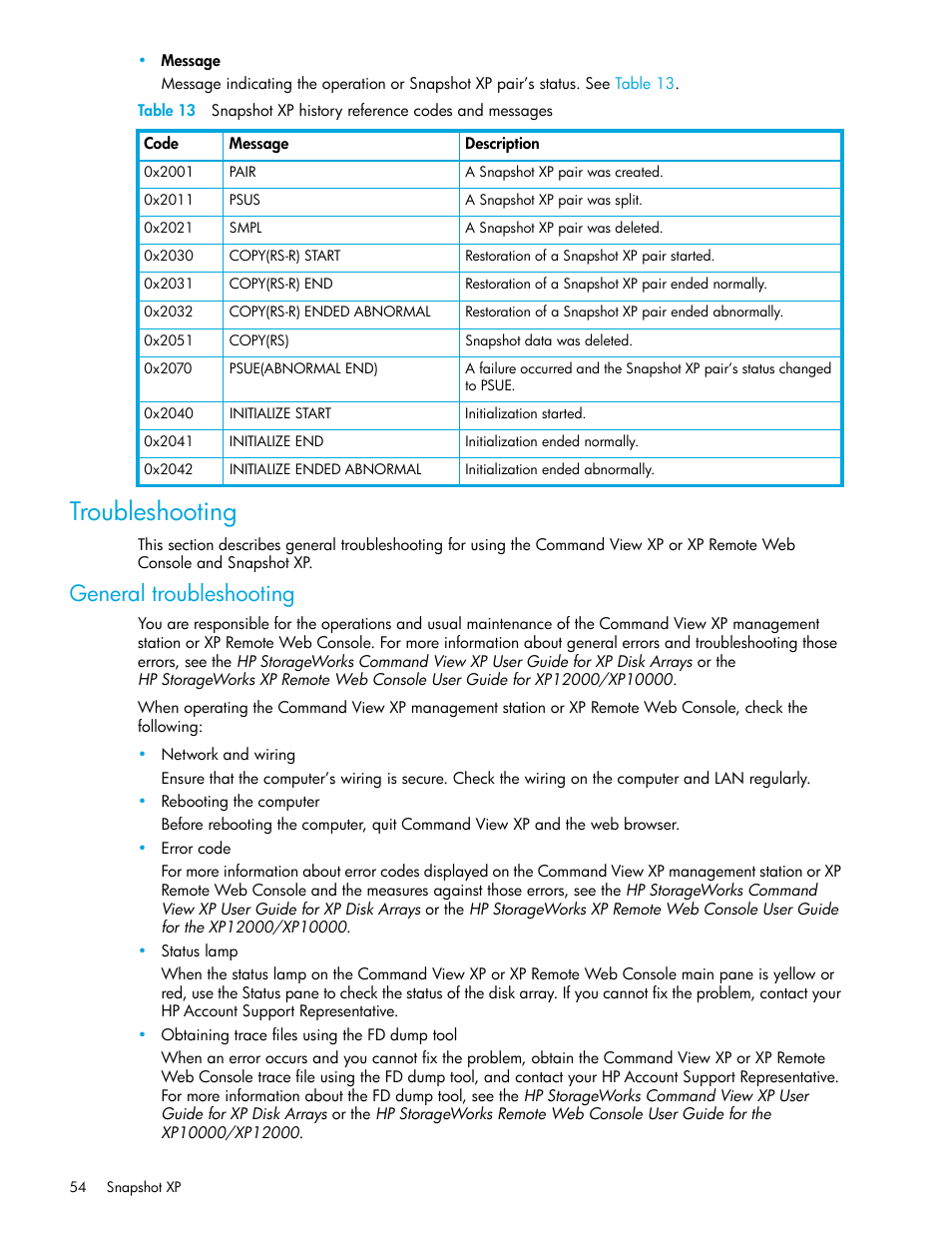 Troubleshooting, General troubleshooting | HP StorageWorks XP Remote Web Console Software User Manual | Page 54 / 62