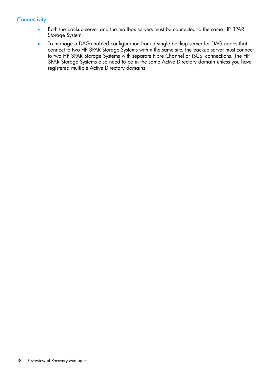 Connectivity | HP 3PAR Application Software Suite for Microsoft Exchange Licenses User Manual | Page 18 / 111