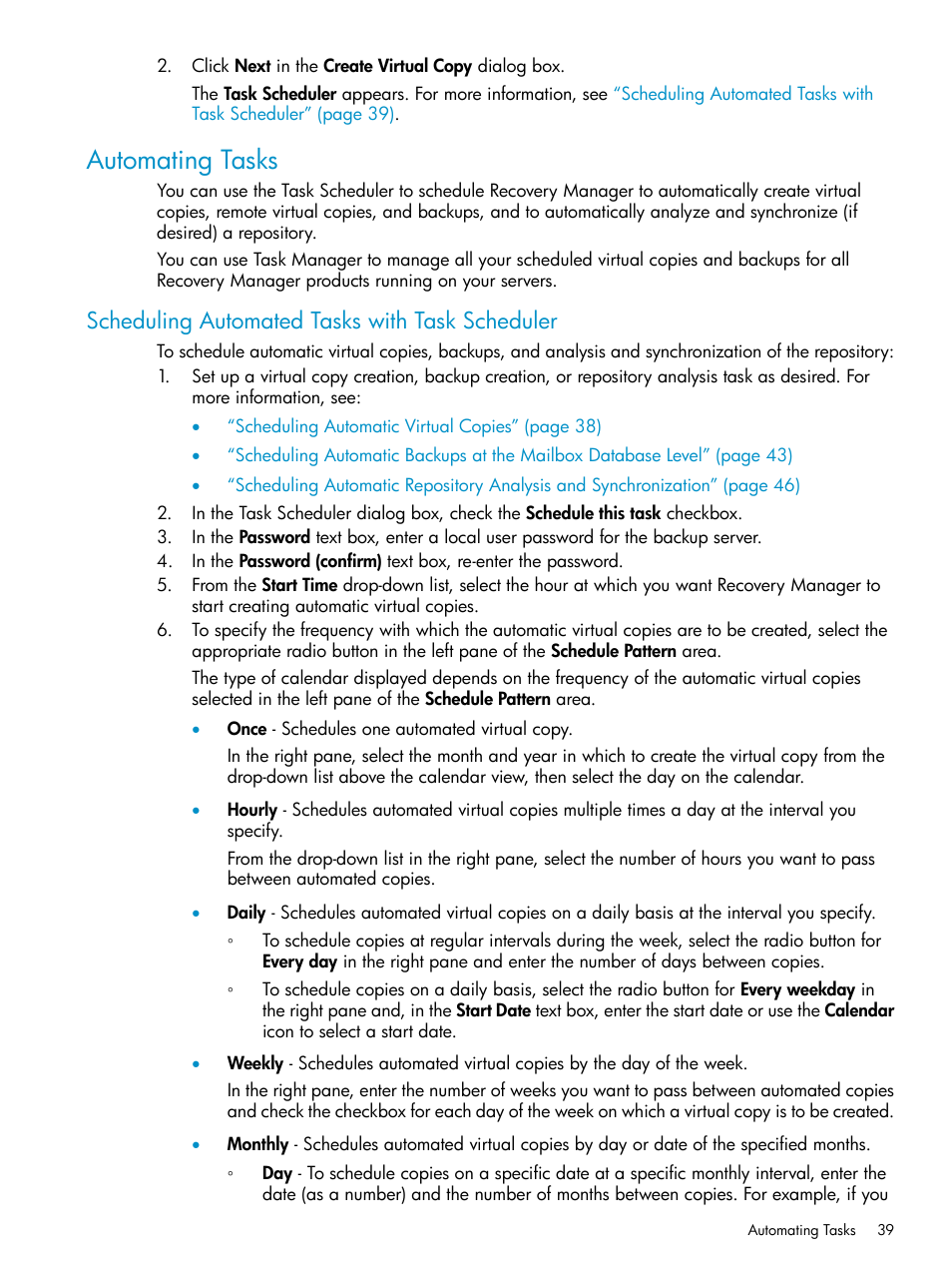 Automating tasks, Scheduling automated tasks with task scheduler | HP 3PAR Application Software Suite for Microsoft Exchange Licenses User Manual | Page 39 / 111