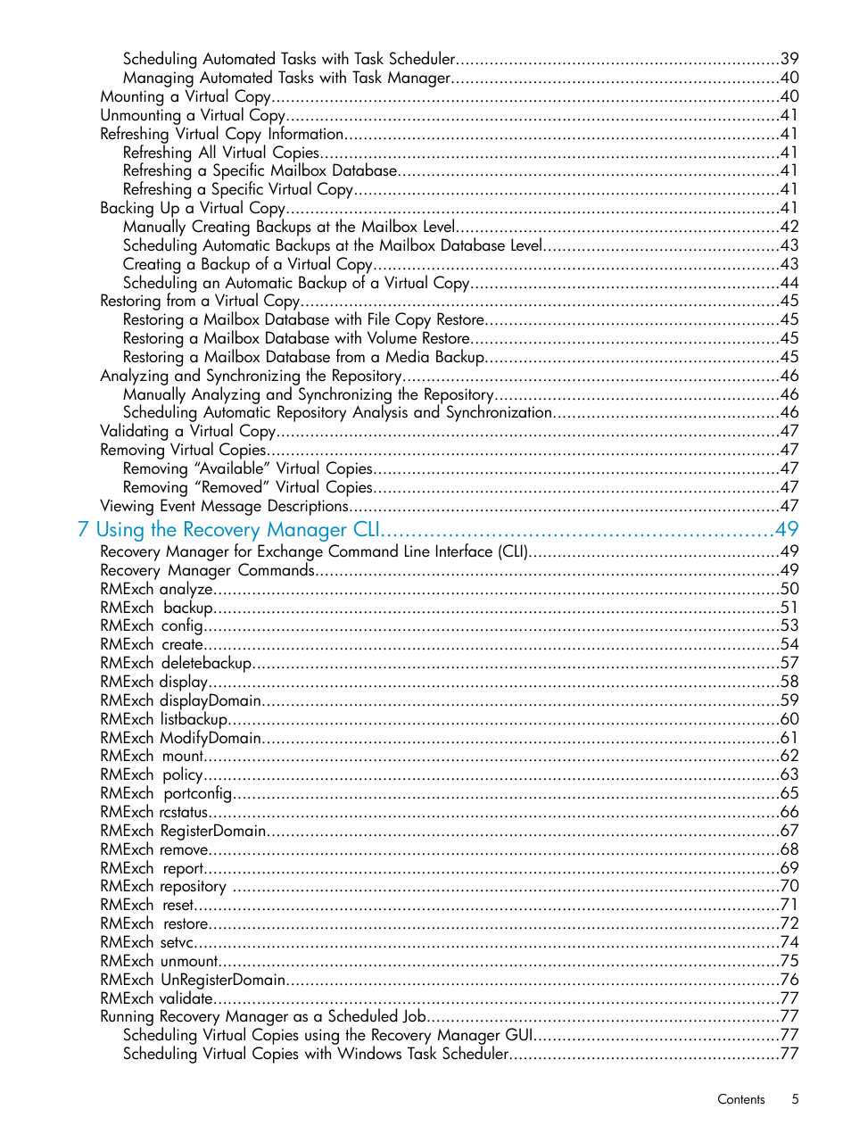 7 using the recovery manager cli | HP 3PAR Application Software Suite for Microsoft Exchange Licenses User Manual | Page 5 / 111