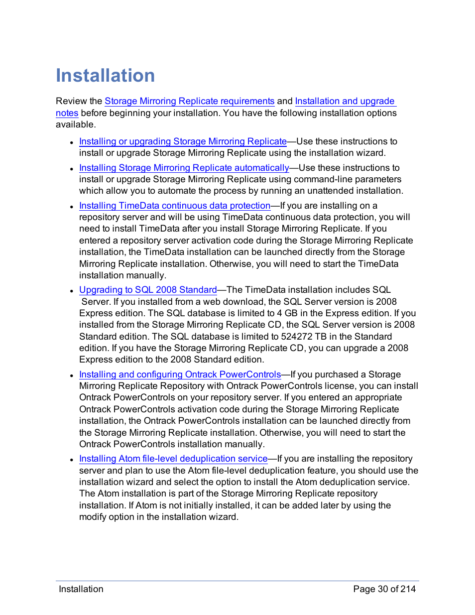 Installation | HP Storage Mirroring Software User Manual | Page 31 / 215