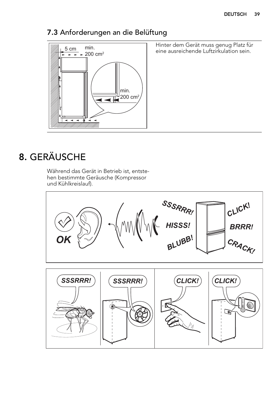 Geräusche | AEG AGN71800F0 User Manual | Page 39 / 72