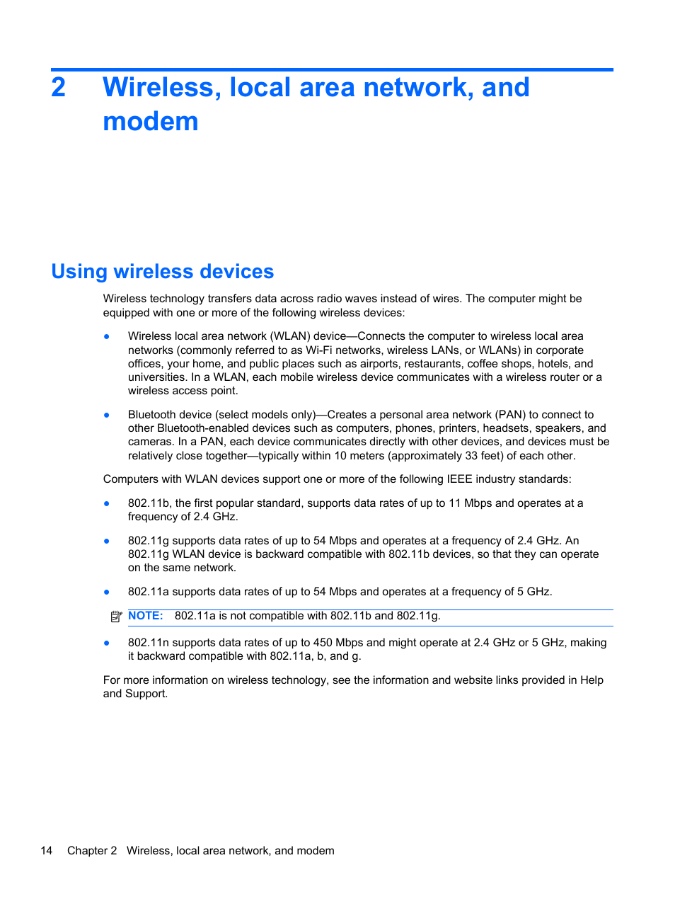 Wireless, local area network, and modem, Using wireless devices, 2wireless, local area network, and modem | HP Pavilion dv6-4051nr Entertainment Notebook PC User Manual | Page 20 / 107