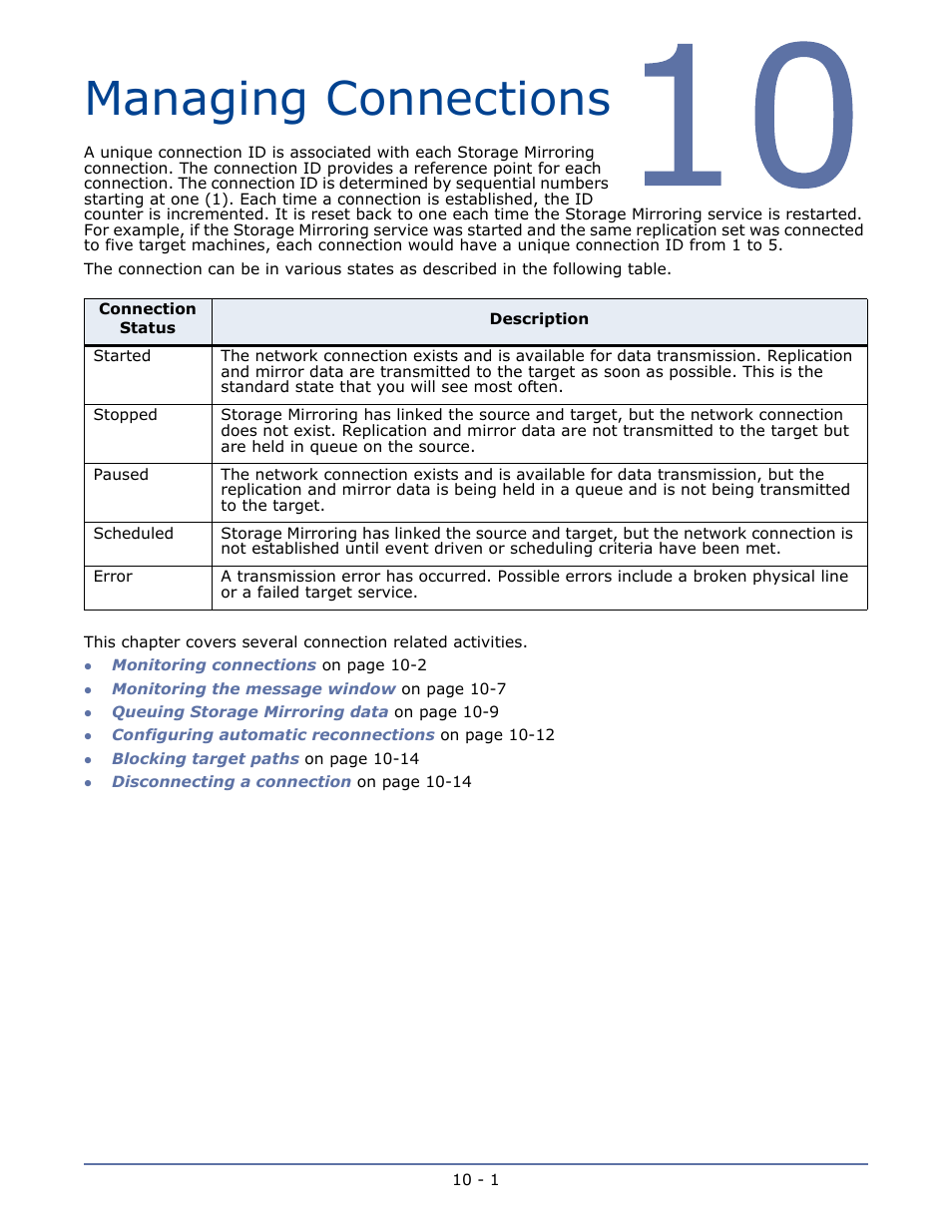 Managing connections | HP Storage Mirroring V5.1 Software User Manual | Page 63 / 208