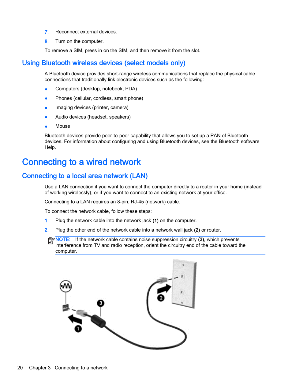Connecting to a wired network, Connecting to a local area network (lan) | HP x360 310 G1 Convertible PC User Manual | Page 28 / 72