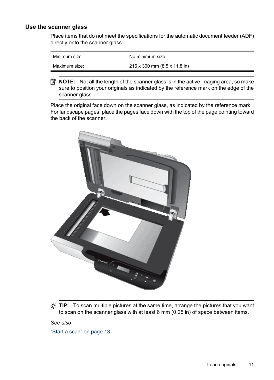 Use the scanner glass | HP Scanjet N6310 Document Flatbed Scanner User Manual | Page 13 / 48