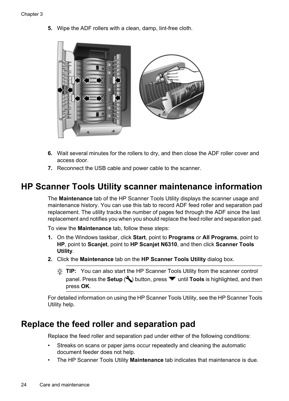 Replace the feed roller and separation pad | HP Scanjet N6310 Document Flatbed Scanner User Manual | Page 26 / 48