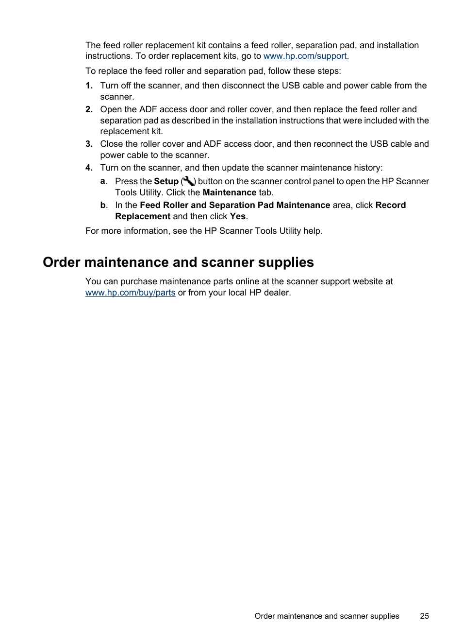 Order maintenance and scanner supplies | HP Scanjet N6310 Document Flatbed Scanner User Manual | Page 27 / 48