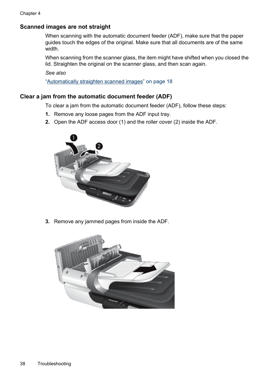 Scanned images are not straight | HP Scanjet N6310 Document Flatbed Scanner User Manual | Page 40 / 48
