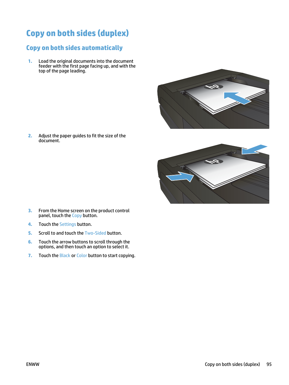 Copy on both sides (duplex), Copy on both sides automatically | HP LaserJet Pro 500 Color MFP M570 User Manual | Page 109 / 252