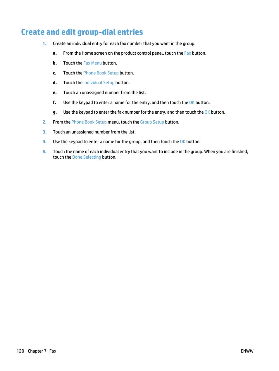 Create and edit group-dial entries | HP LaserJet Pro 500 Color MFP M570 User Manual | Page 134 / 252