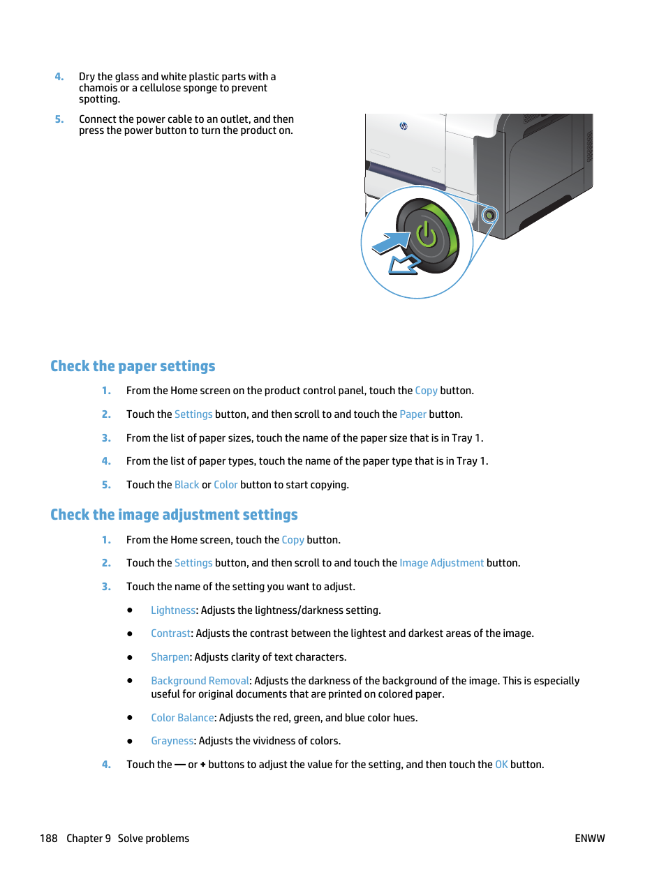 Check the paper settings, Check the image adjustment settings | HP LaserJet Pro 500 Color MFP M570 User Manual | Page 202 / 252