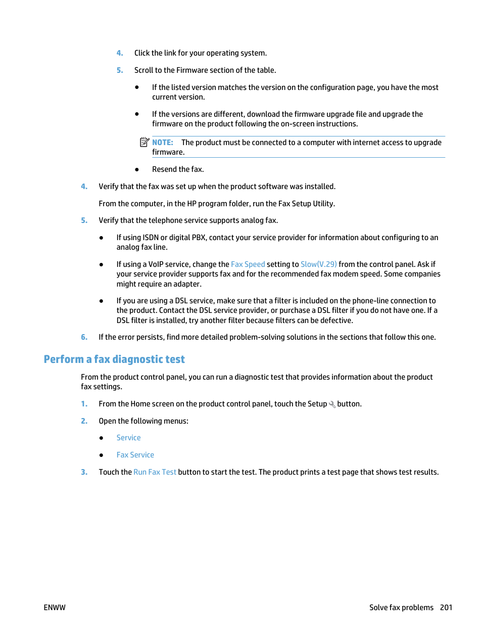 Perform a fax diagnostic test | HP LaserJet Pro 500 Color MFP M570 User Manual | Page 215 / 252