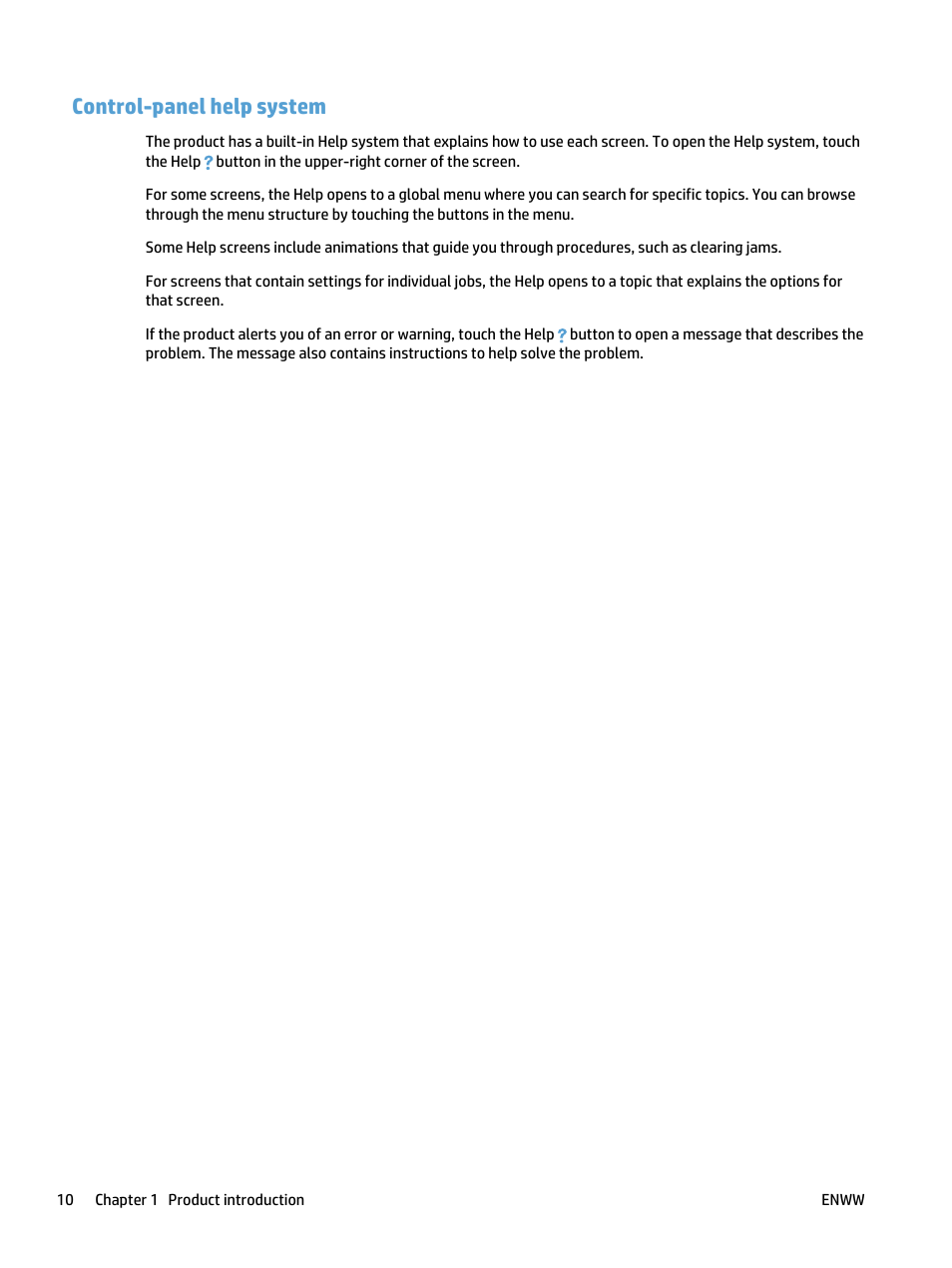 Control-panel help system | HP LaserJet Pro 500 Color MFP M570 User Manual | Page 24 / 252