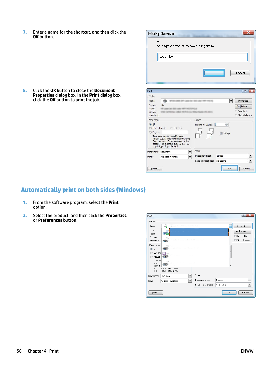 Automatically print on both sides (windows) | HP LaserJet Pro 500 Color MFP M570 User Manual | Page 70 / 252