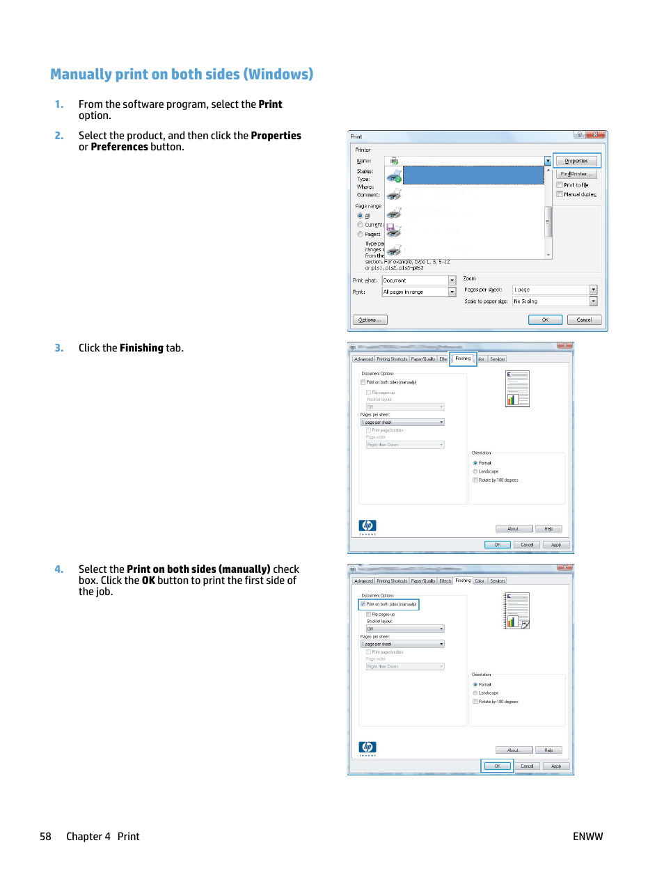 Manually print on both sides (windows) | HP LaserJet Pro 500 Color MFP M570 User Manual | Page 72 / 252