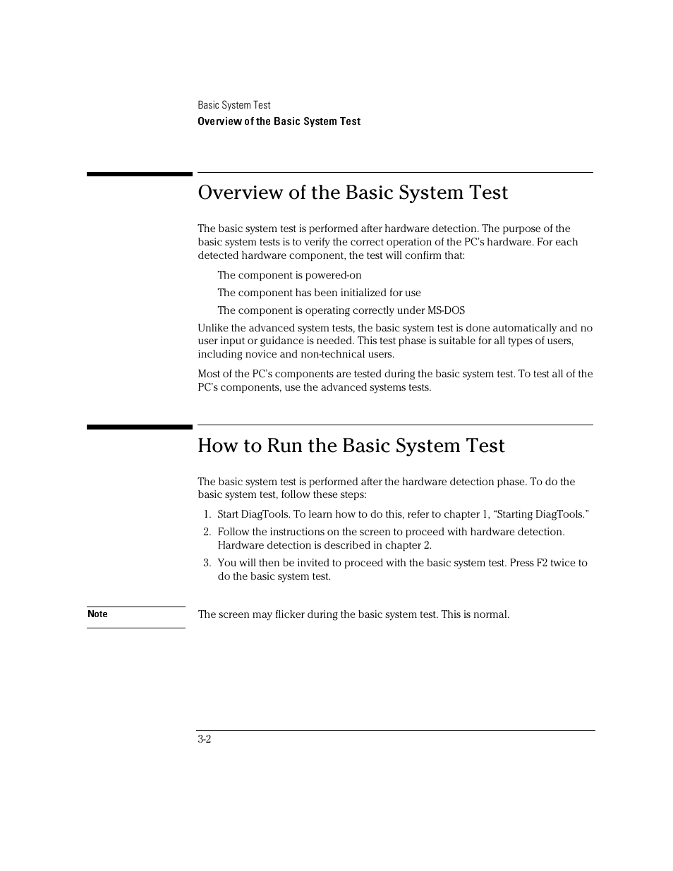 Overview of the basic system test, How to run the basic system test | HP OmniBook 4150 Notebook PC User Manual | Page 22 / 44