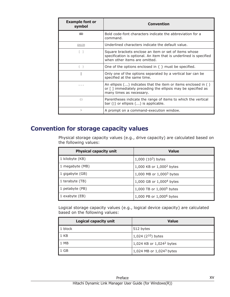 Convention for storage capacity values | HP Hitachi Dynamic Link Manager Software User Manual | Page 15 / 422