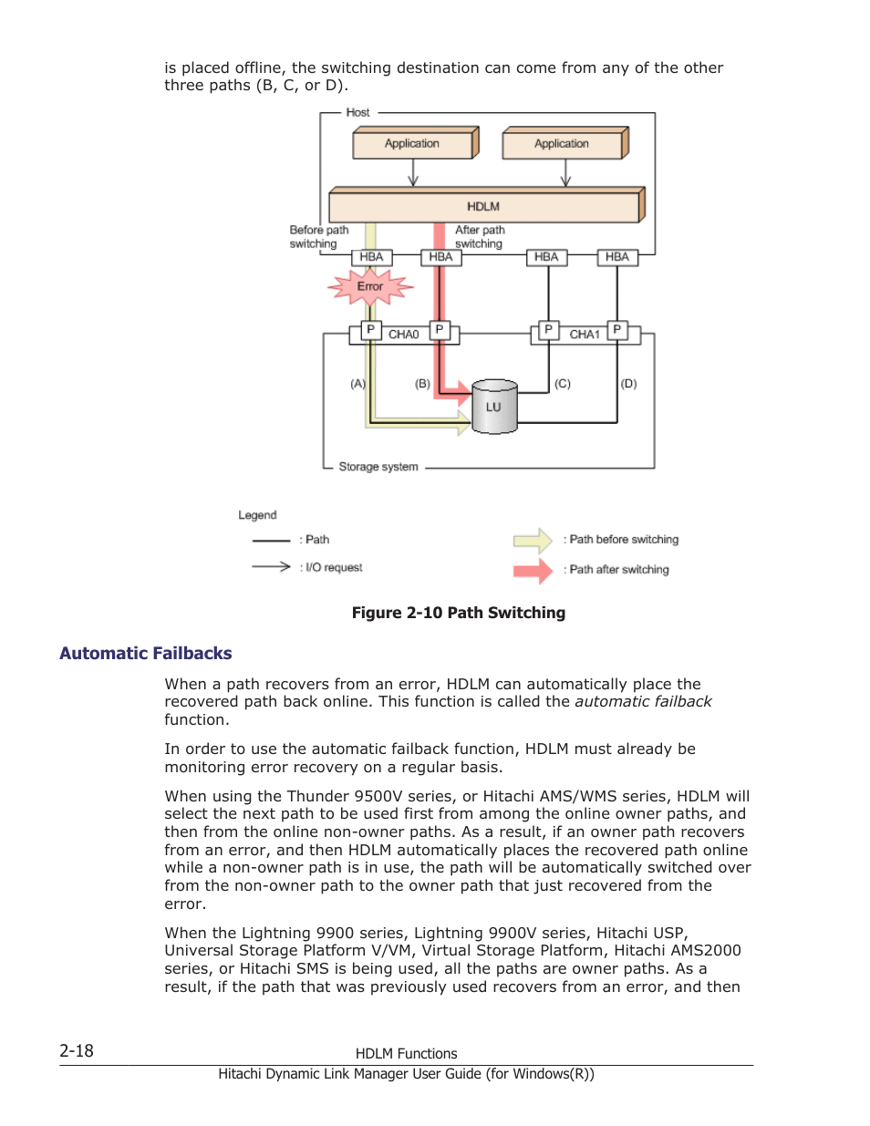 Automatic failbacks -18, The owner, Switching destinations. for example, in | HP Hitachi Dynamic Link Manager Software User Manual | Page 38 / 422