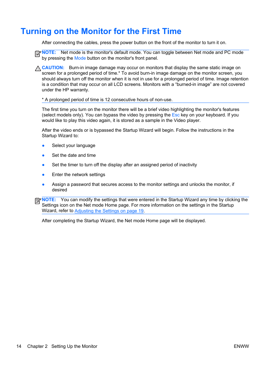 Turning on the monitor for the first time | HP Passport 1912nm 18.5-inch Internet Monitor User Manual | Page 20 / 33