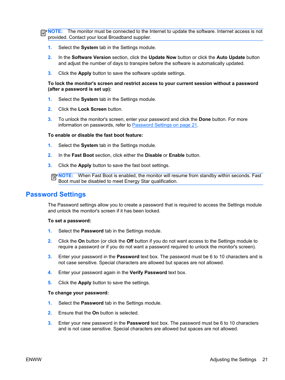 Password settings | HP Passport 1912nm 18.5-inch Internet Monitor User Manual | Page 27 / 33