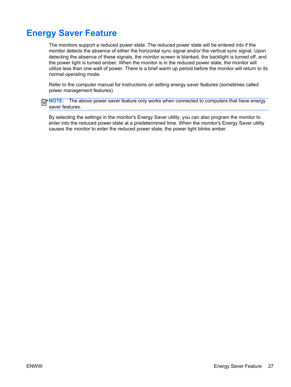 Energy saver feature | HP Passport 1912nm 18.5-inch Internet Monitor User Manual | Page 33 / 33