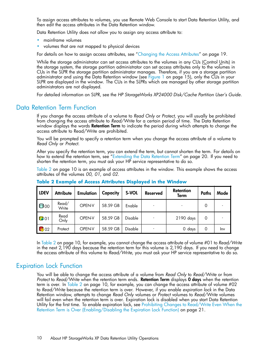 Data retention term function, Expiration lock function | HP XP20000XP24000 Disk Array User Manual | Page 10 / 32