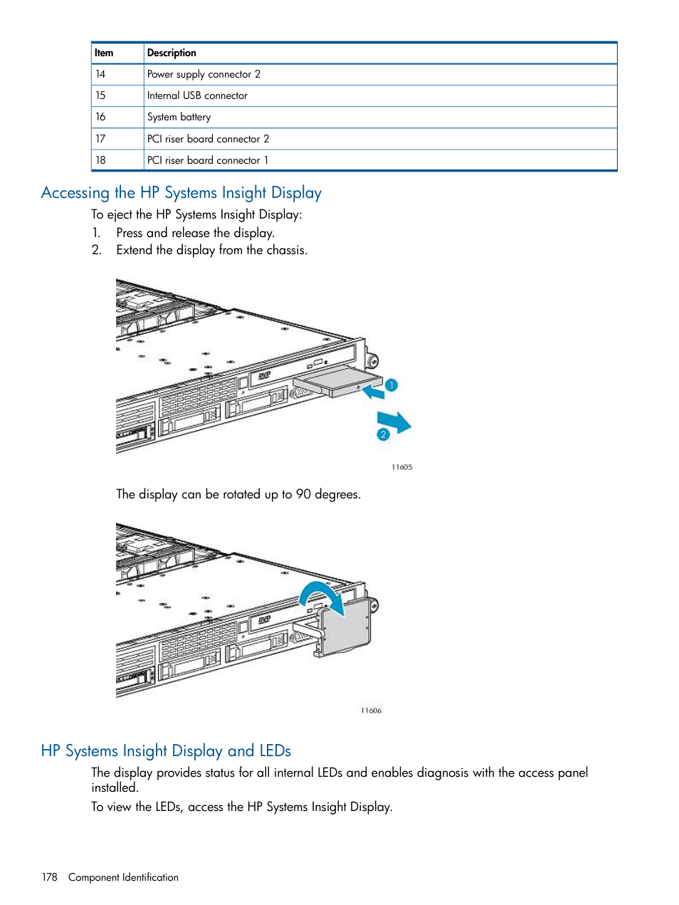 Accessing the hp systems insight display, Hp systems insight display and leds | HP 9000 Virtual Library System User Manual | Page 178 / 268