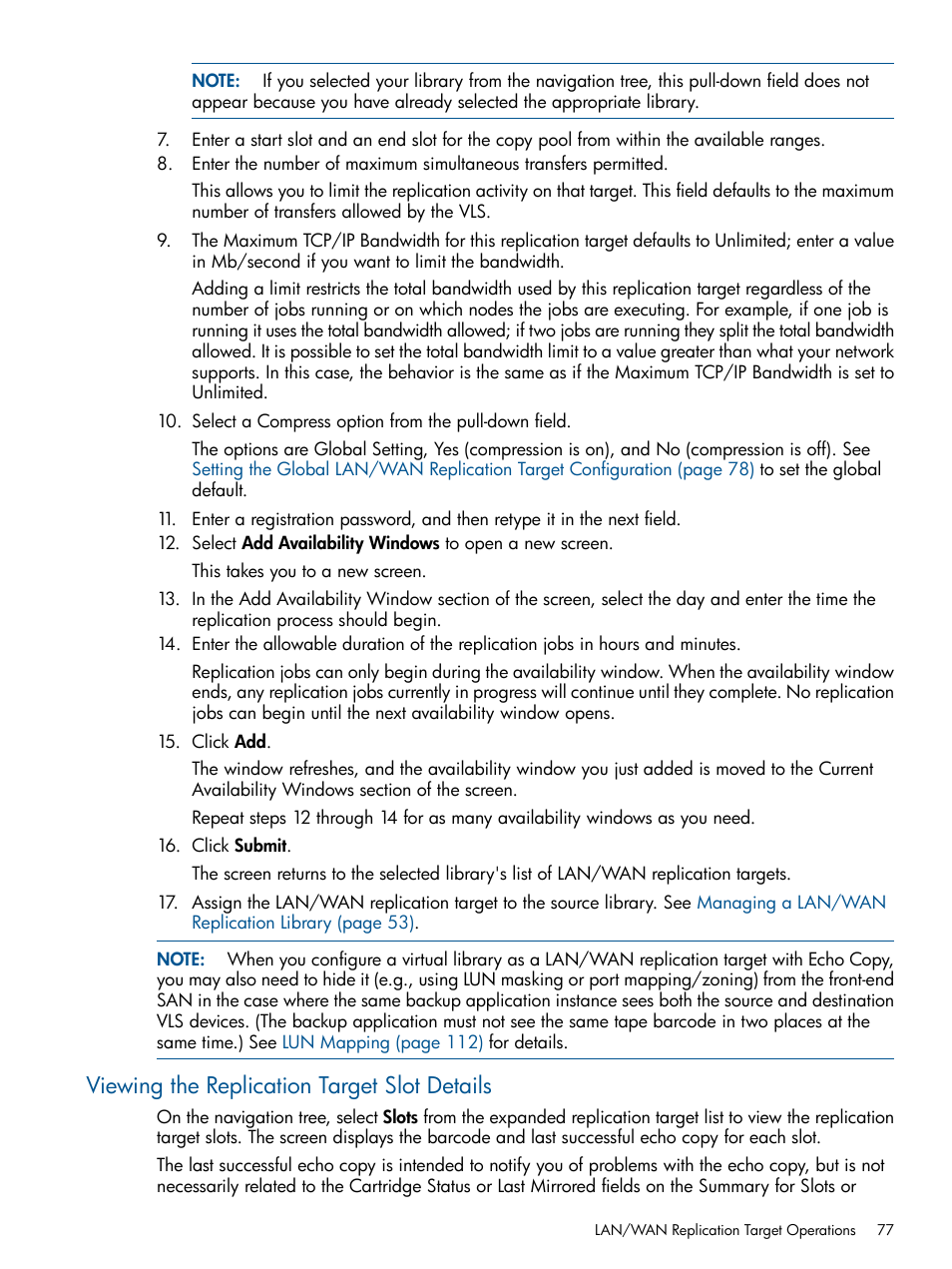 Viewing the replication target slot details | HP 9000 Virtual Library System User Manual | Page 77 / 268