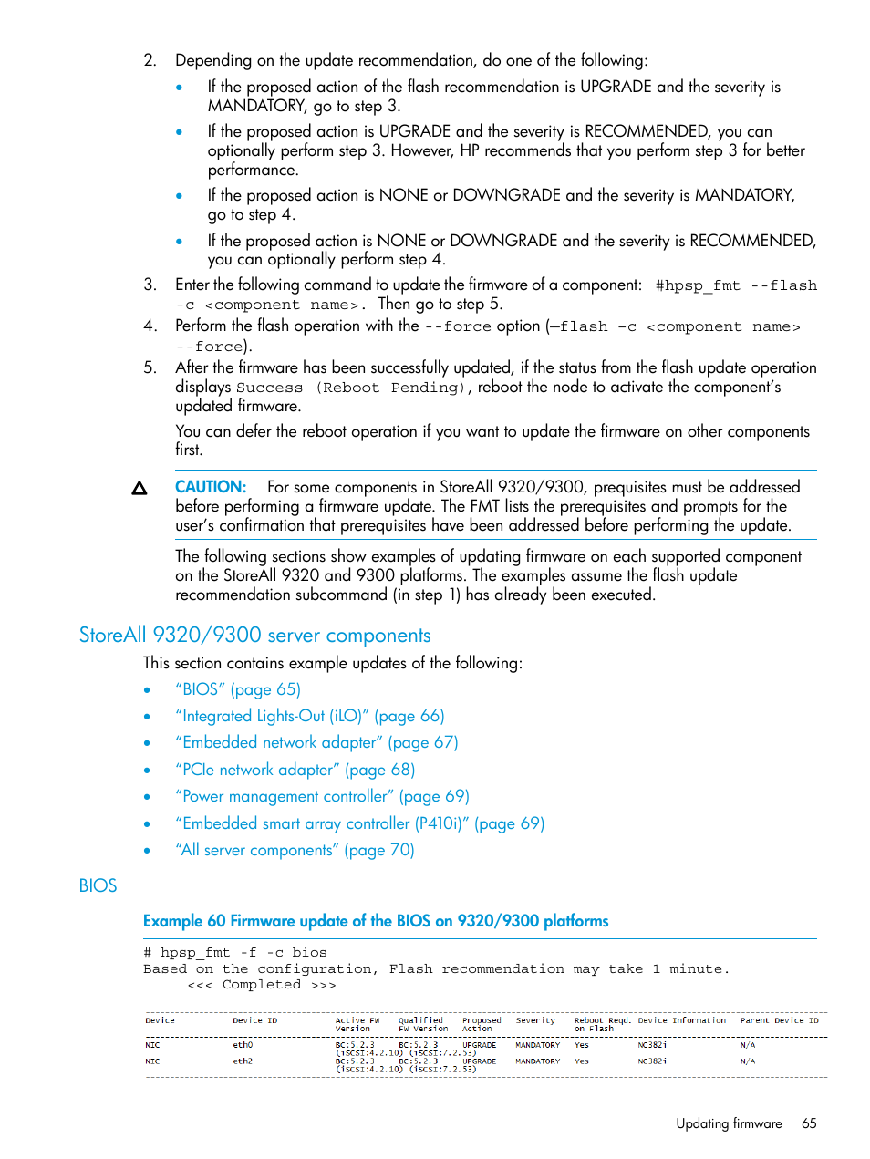 Storeall 9320/9300 server components, Bios | HP StoreAll Storage User Manual | Page 65 / 93