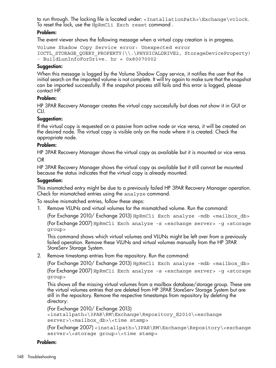 HP 3PAR Recovery Manager Software User Manual | Page 148 / 176
