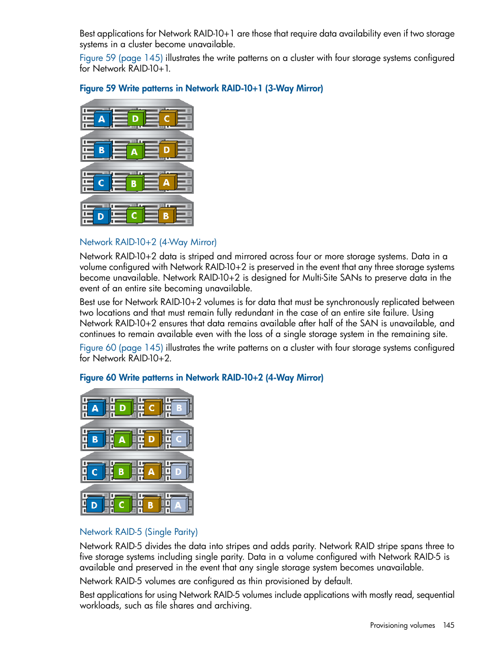 Network raid-10+2 (4-way mirror), Network raid-5 (single parity) | HP LeftHand P4000 Virtual SAN Appliance Software User Manual | Page 145 / 275