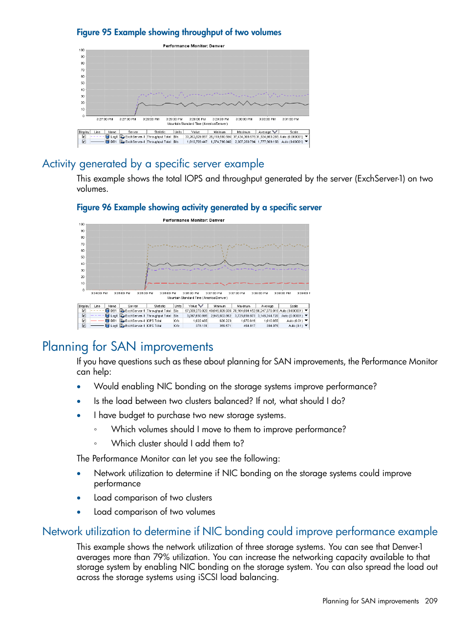 Activity generated by a specific server example, Planning for san improvements | HP LeftHand P4000 Virtual SAN Appliance Software User Manual | Page 209 / 275