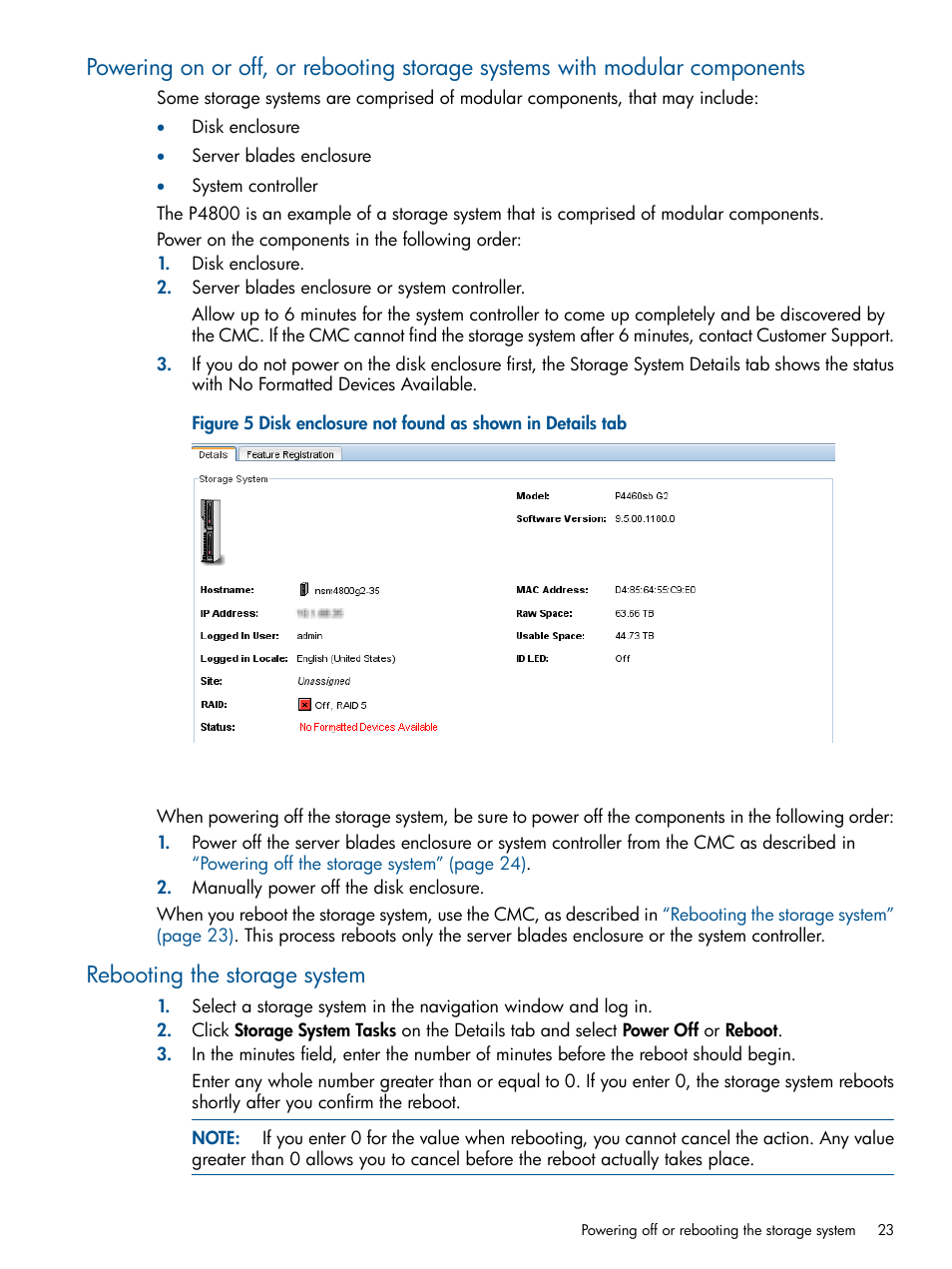 Rebooting the storage system | HP LeftHand P4000 Virtual SAN Appliance Software User Manual | Page 23 / 275