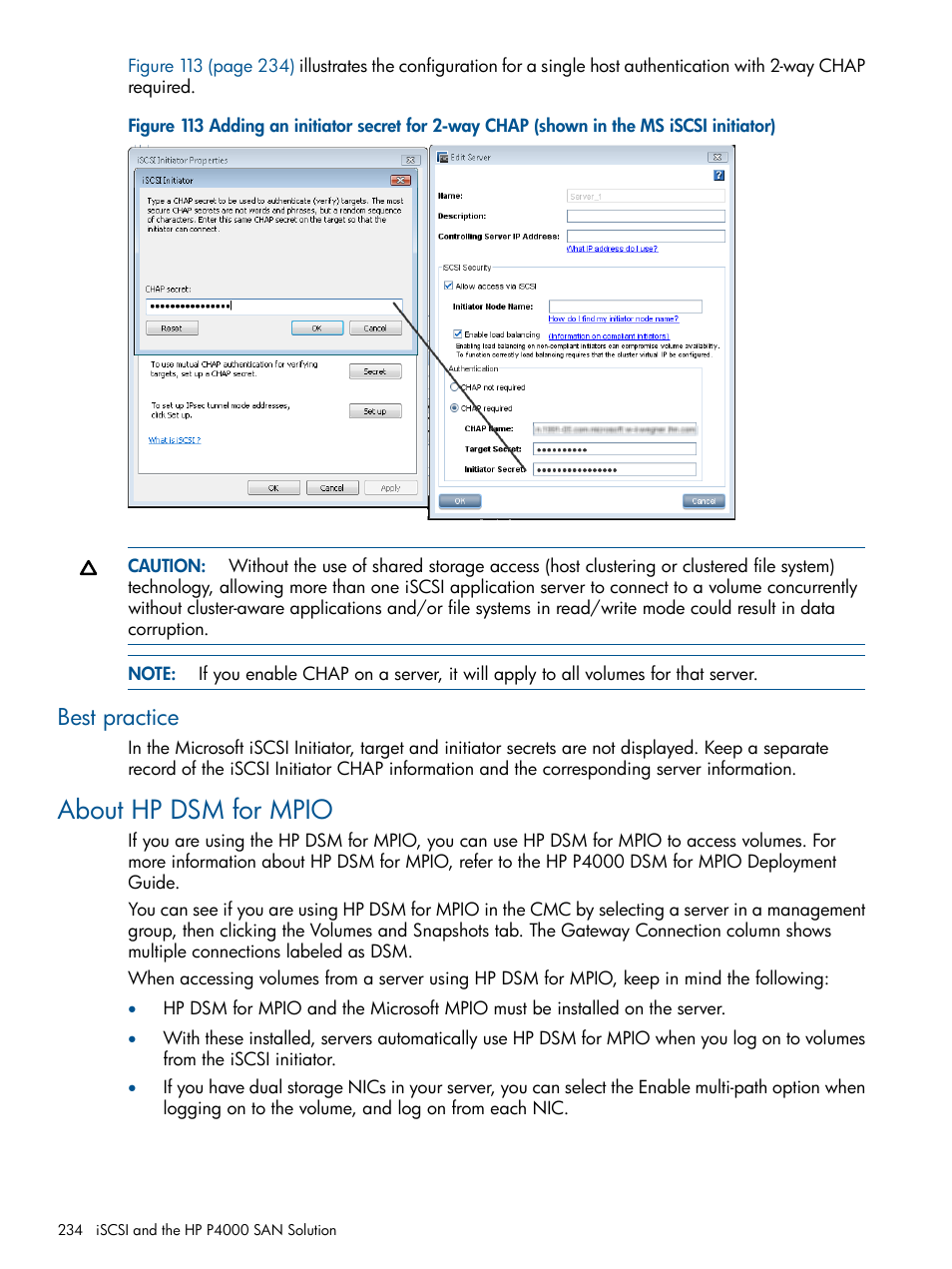 Best practice, About hp dsm for mpio | HP LeftHand P4000 Virtual SAN Appliance Software User Manual | Page 234 / 275